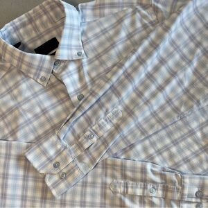 David Donahue Performance Light Blue and White Plaid Dress Shirt